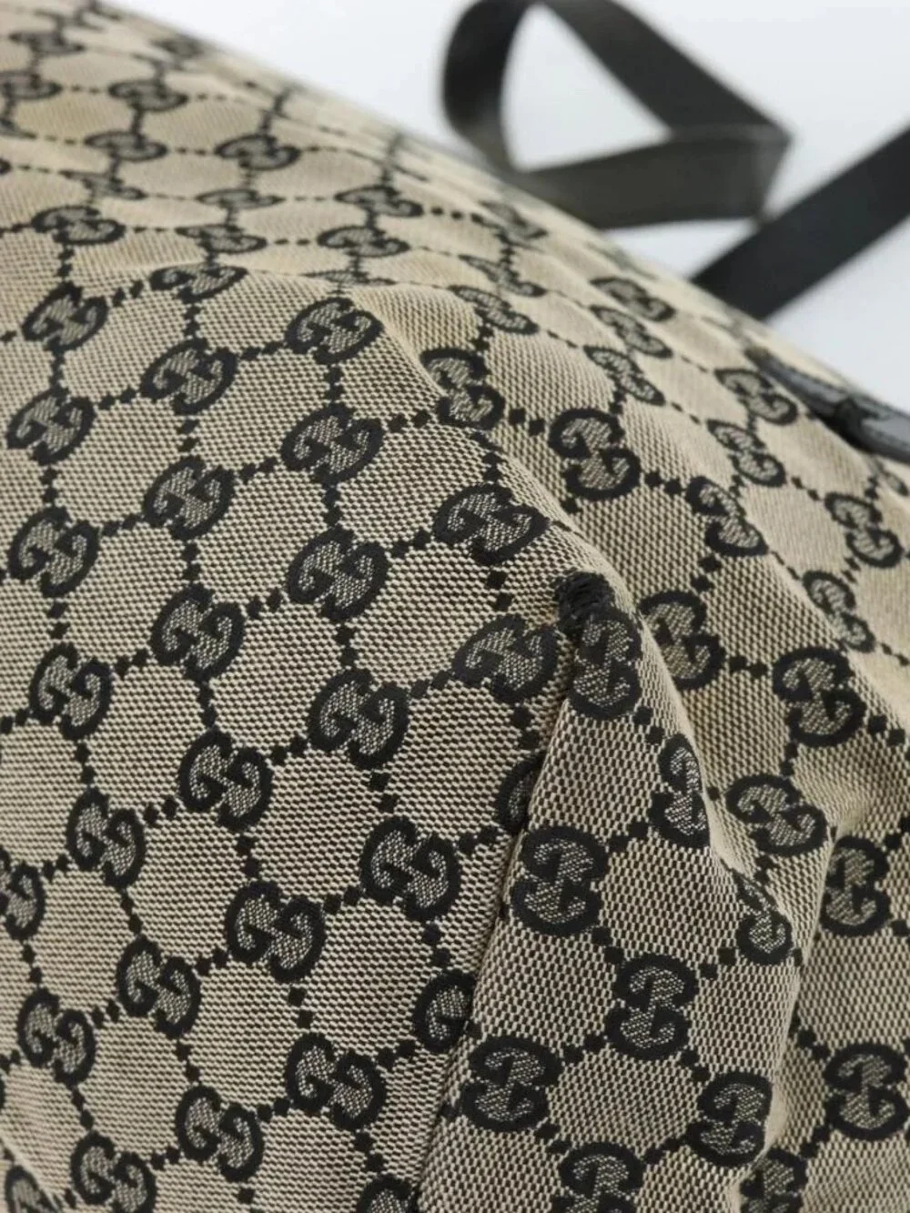 GUCCI GG Canvas Tote Bag Black Beige 019 0493 1669 Auth ka4701